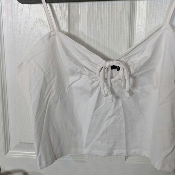 ASOS Designs Cropped Cotton O-Ring Tie Front White Camisole Tank Top Size 14 - Picture 4 of 7
